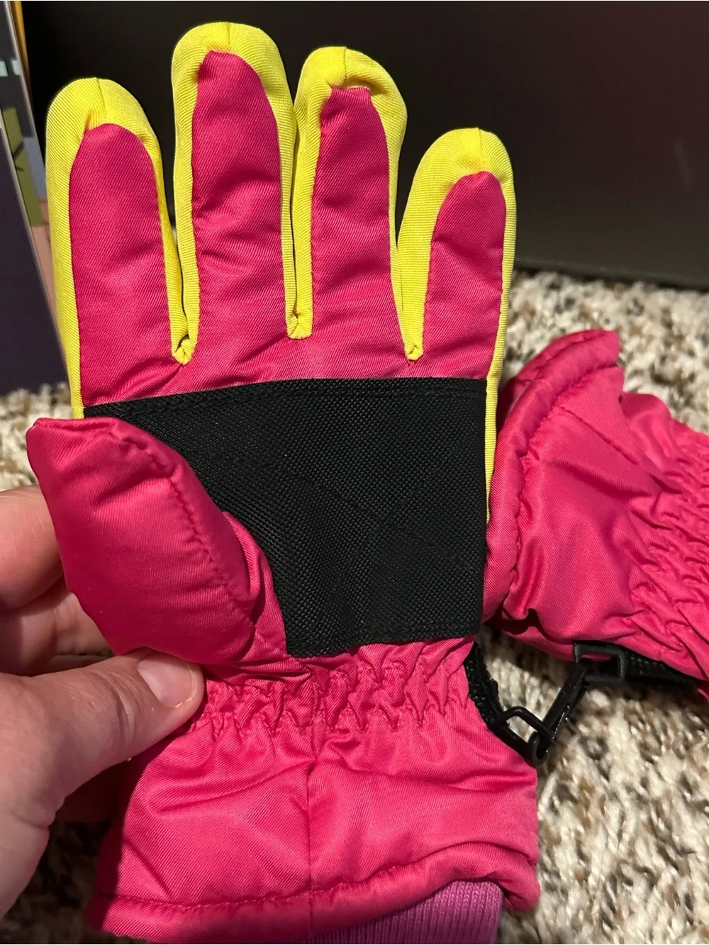 Kids Waterproof Winter Gloves - Pink & Yellow